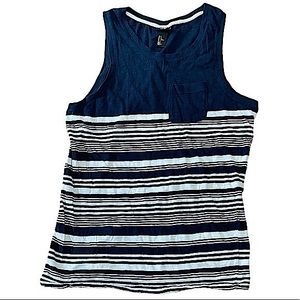 H&M Men’s Navy & White Striped Chest Pocket Tank Top
